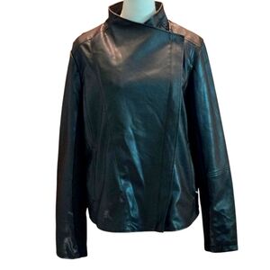 Ookie & Lala Black Faux Leather Moto Jacket Asymmetrical Collar Women size XL
